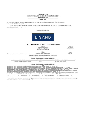 Thumbnail Ligand Pharmaceuticals 10-K Annual Report 2023