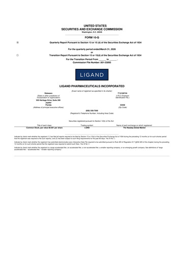 Thumbnail Ligand Pharmaceuticals 10-Q Quarterly Report FY 