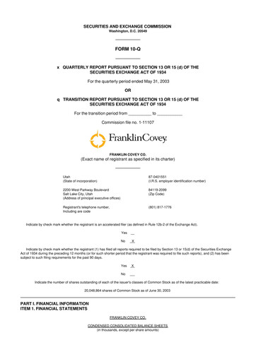 Thumbnail Franklin Covey 10-Q Quarterly Report FY 