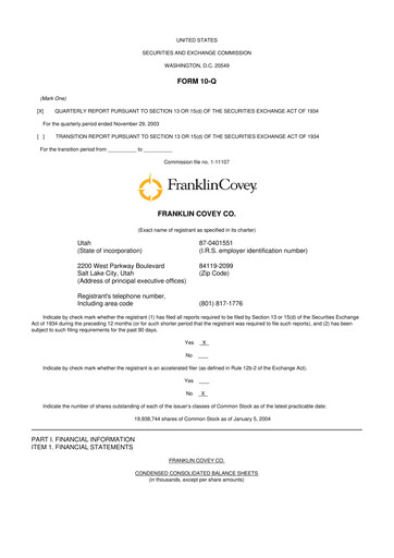 Thumbnail Franklin Covey 10-Q Quarterly Report FY 