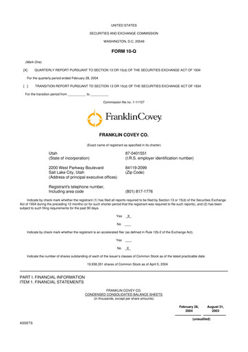 Thumbnail Franklin Covey 10-Q Quarterly Report FY 