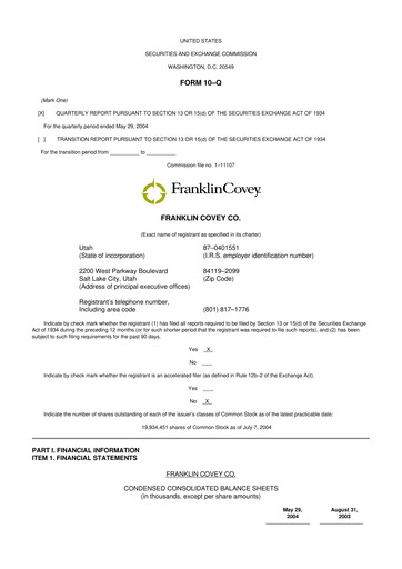 Thumbnail Franklin Covey 10-Q Quarterly Report FY 