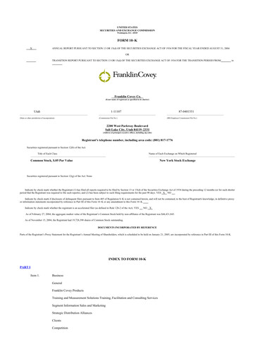 Thumbnail Franklin Covey 10-K Annual Report 