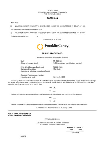 Thumbnail Franklin Covey 10-Q Quarterly Report FY 