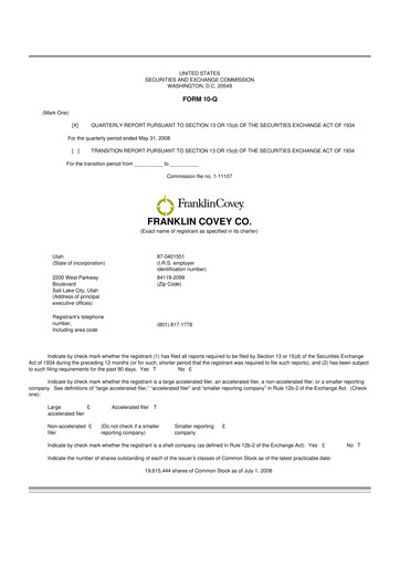 Thumbnail Franklin Covey 10-Q Quarterly Report FY 