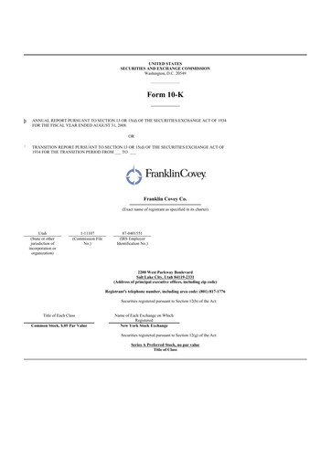 Thumbnail Franklin Covey 10-K Annual Report 