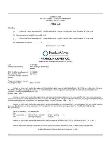 Thumbnail Franklin Covey 10-Q Quarterly Report FY2015 