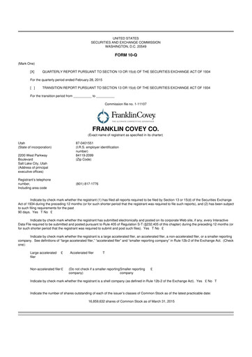 Thumbnail Franklin Covey 10-Q Quarterly Report FY2015 