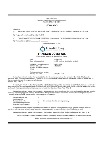 Thumbnail Franklin Covey 10-Q Quarterly Report FY2018 
