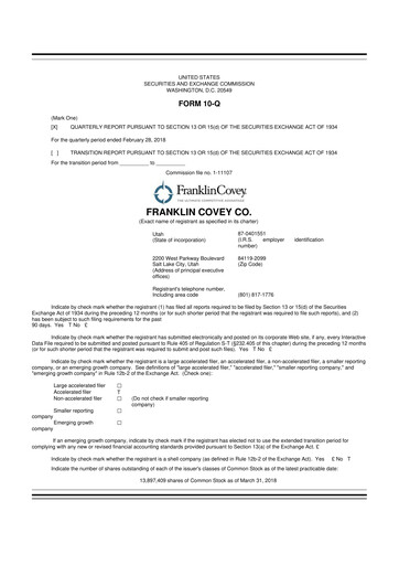 Thumbnail Franklin Covey 10-Q Quarterly Report FY2018 