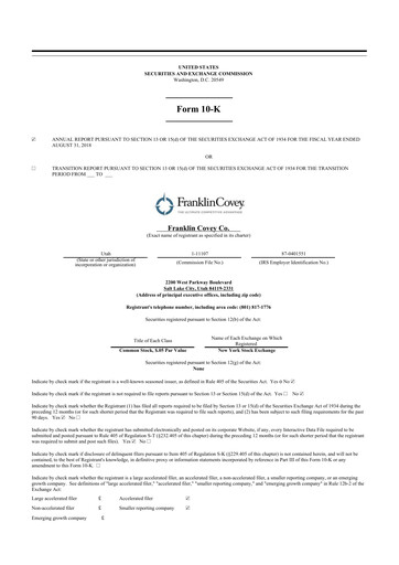 Thumbnail Franklin Covey 10-K Annual Report 2018