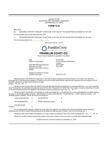 Thumbnail Franklin Covey 10-Q Quarterly Report FY2019 