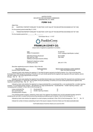 Thumbnail Franklin Covey 10-Q Quarterly Report FY2019 