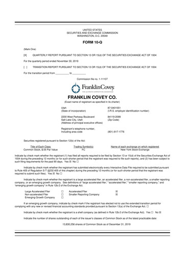 Thumbnail Franklin Covey 10-Q Quarterly Report FY2020 