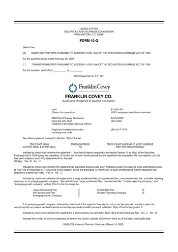 Thumbnail Franklin Covey 10-Q Quarterly Report FY2020 