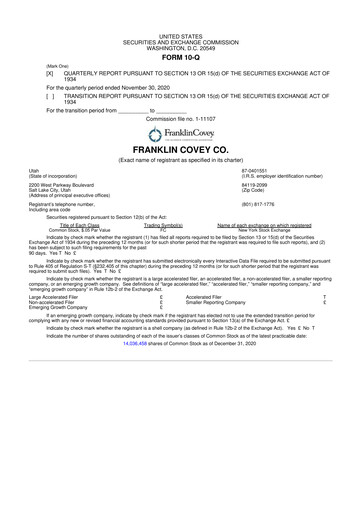 Thumbnail Franklin Covey 10-Q Quarterly Report FY2021 