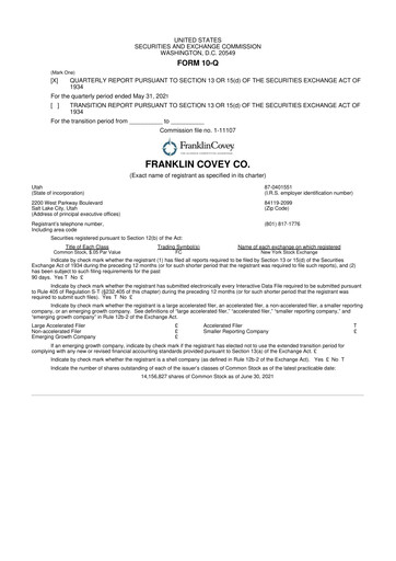 Thumbnail Franklin Covey 10-Q Quarterly Report FY2021 