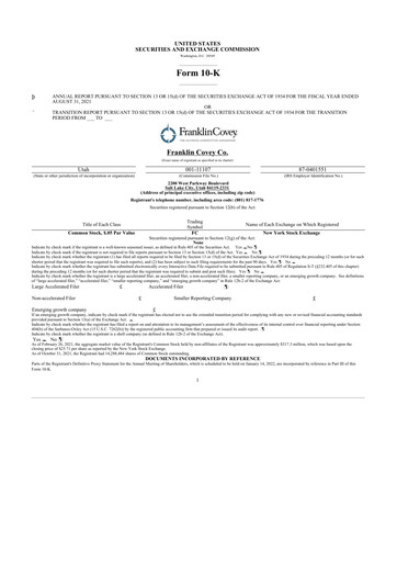 Thumbnail Franklin Covey 10-K Annual Report 2021