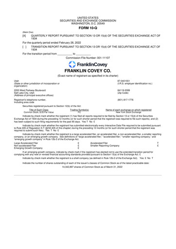 Thumbnail Franklin Covey 10-Q Quarterly Report FY2022 