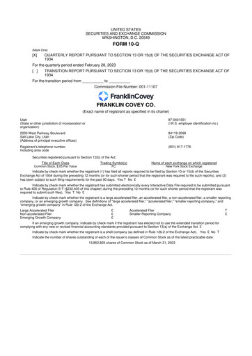 Thumbnail Franklin Covey 10-Q Quarterly Report FY2023 
