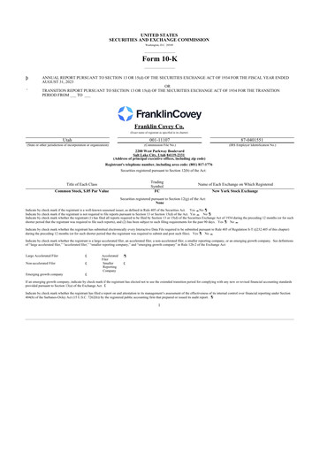 Thumbnail Franklin Covey 10-K Annual Report 2023