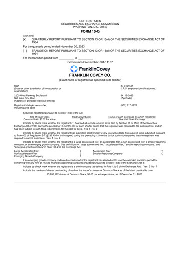Thumbnail Franklin Covey 10-Q Quarterly Report FY2024 