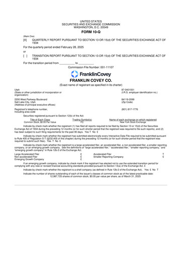 Thumbnail Franklin Covey 10-Q Quarterly Report FY2025 