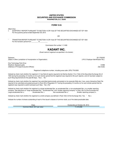 Thumbnail Kadant 10-Q Quarterly Report FY2012 