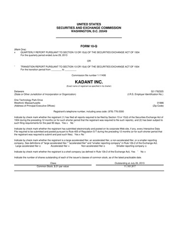 Thumbnail Kadant 10-Q Quarterly Report FY2013 