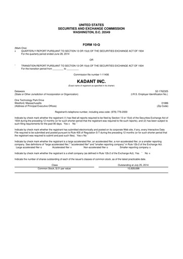 Thumbnail Kadant 10-Q Quarterly Report FY2014 