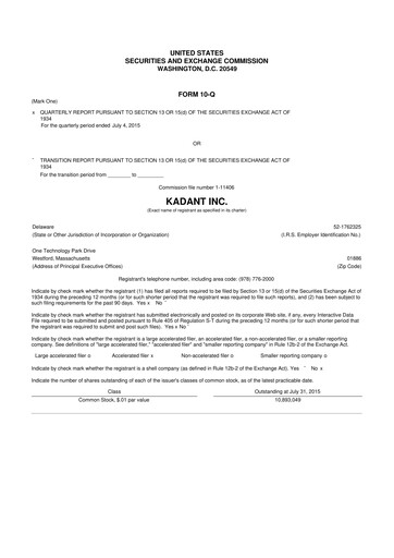 Thumbnail Kadant 10-Q Quarterly Report FY2015 
