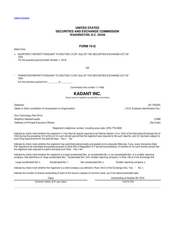 Thumbnail Kadant 10-Q Quarterly Report FY 