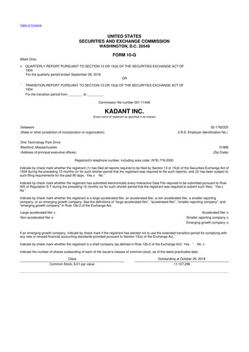 Thumbnail Kadant 10-Q Quarterly Report FY 