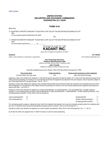 Thumbnail Kadant 10-Q Quarterly Report FY 