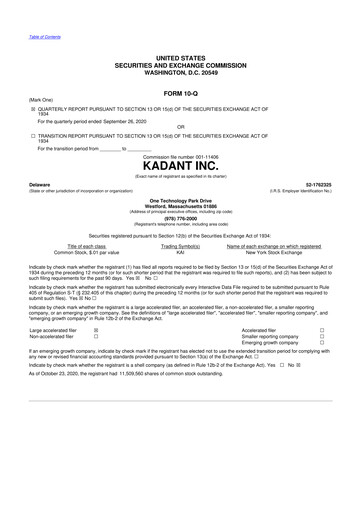 Thumbnail Kadant 10-Q Quarterly Report FY 