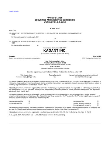 Thumbnail Kadant 10-Q Quarterly Report FY 