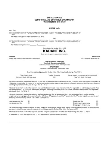 Thumbnail Kadant 10-Q Quarterly Report FY 
