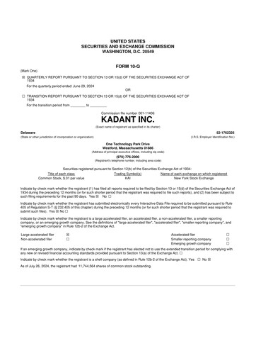 Thumbnail Kadant 10-Q Quarterly Report FY 