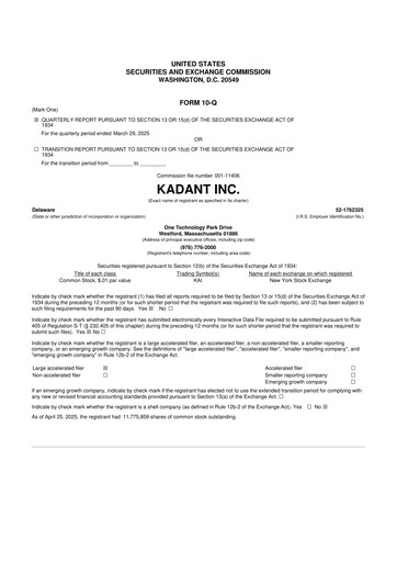 Thumbnail Kadant 10-Q Quarterly Report FY 