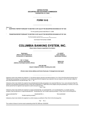 Thumbnail Columbia Banking System 10-Q Quarterly Report FY 
