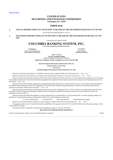 Thumbnail Columbia Banking System 10-K Annual Report 2011