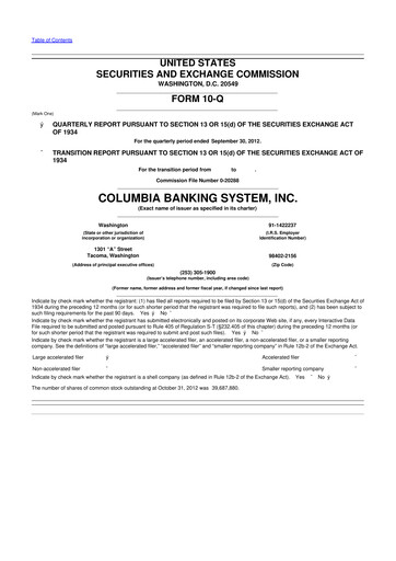 Thumbnail Columbia Banking System 10-Q Quarterly Report FY2012 