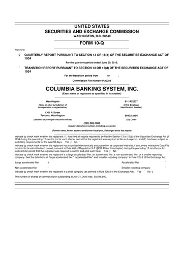 Thumbnail Columbia Banking System 10-Q Quarterly Report FY2016 