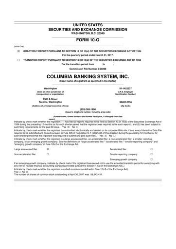 Thumbnail Columbia Banking System 10-Q Quarterly Report FY2017 