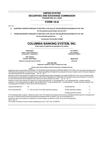 Thumbnail Columbia Banking System 10-Q Quarterly Report FY2017 