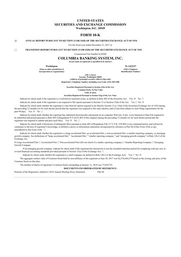 Thumbnail Columbia Banking System 10-K Annual Report 2017