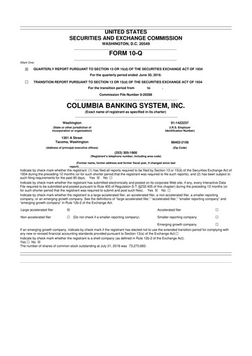 Thumbnail Columbia Banking System 10-Q Quarterly Report FY2018 