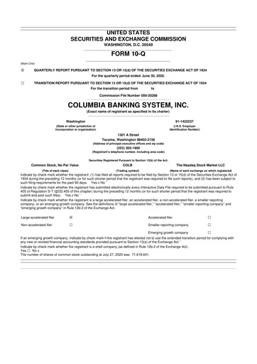 Thumbnail Columbia Banking System 10-Q Quarterly Report FY2020 