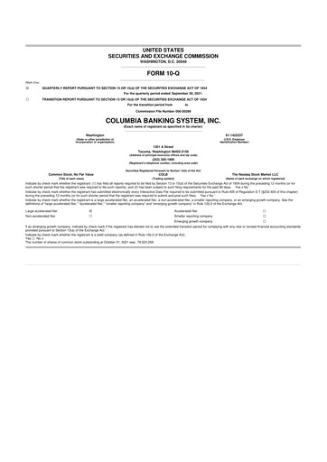 Thumbnail Columbia Banking System 10-Q Quarterly Report FY2021 