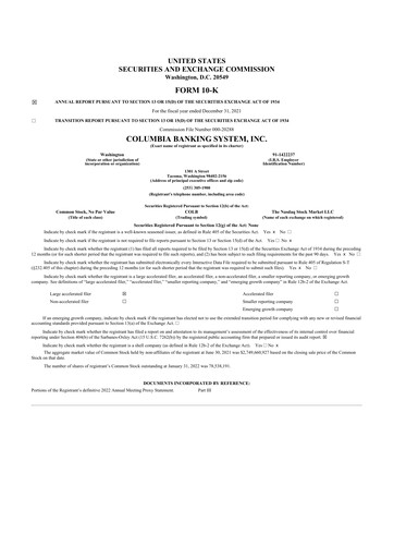 Thumbnail Columbia Banking System 10-K Annual Report 2021